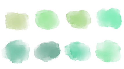 Set of pastel green watercolor brush isolate on white, vector.