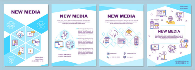 New media brochure template. Interactive technology. Online content. Flyer, booklet, leaflet print, cover design with linear icons. Vector layouts for magazines, annual reports, advertising posters - obrazy, fototapety, plakaty