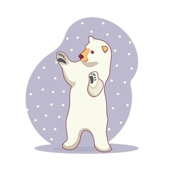 Arctic polar animal, cute white bear on blue background. Flat design.Vector Illustration. Polar bear cartoon character. Cute Polar Bear. Merry Christmas bear
