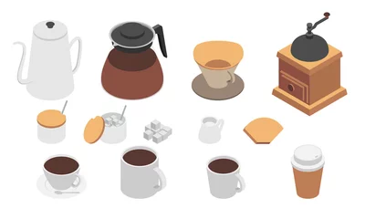 Fototapete Küche Isometrische Designillustration des Kaffeesets