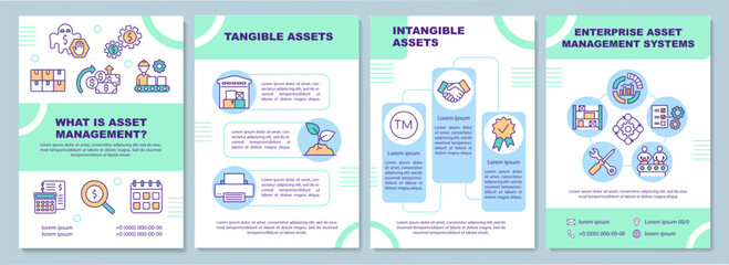 Naklejka premium Tangible and intangible asset brochure template. Business organization. Flyer, booklet, leaflet print, cover design with linear icons. Vector layouts for magazines, annual reports, advertising posters