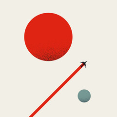 Business growth vector concept with plane, aircraft flying over abstract mountain. Symbol of financial success.