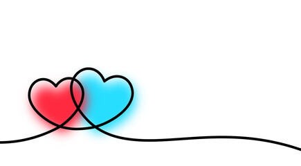 Two blurred hearts with blue and red spots.