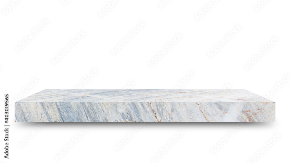 Aufkleber Shelf marble isolated on a white background and display montage for the product Embed Clipping Path separate with black shadows.
