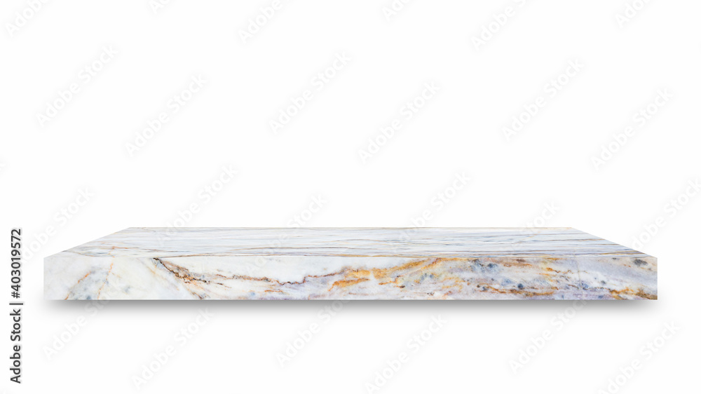 Poster Shelf marble isolated on a white background and display montage for the product Embed Clipping Path separate with black shadows.