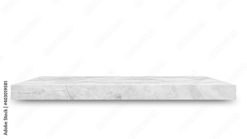 Poster Shelf marble isolated on a white background and display montage for the product Embed Clipping Path separate with black shadows.