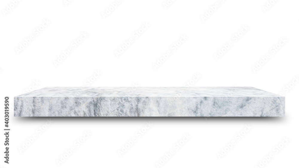Poster Shelf marble isolated on a white background and display montage for the product Embed Clipping Path separate with black shadows.
