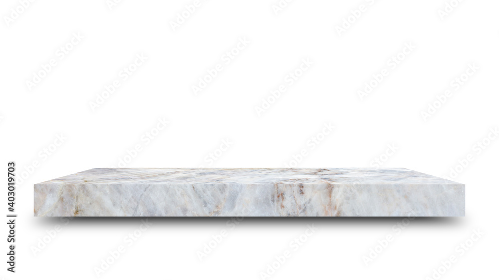 Fototapete Shelf marble isolated on a white background and display montage for the product Embed Clipping Path separate with black shadows.