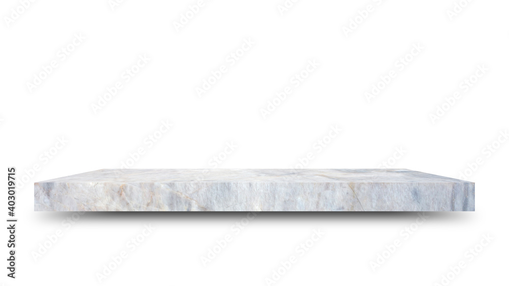 Leinwandbilder Shelf marble isolated on a white background and display montage for the product Embed Clipping Path separate with black shadows.
