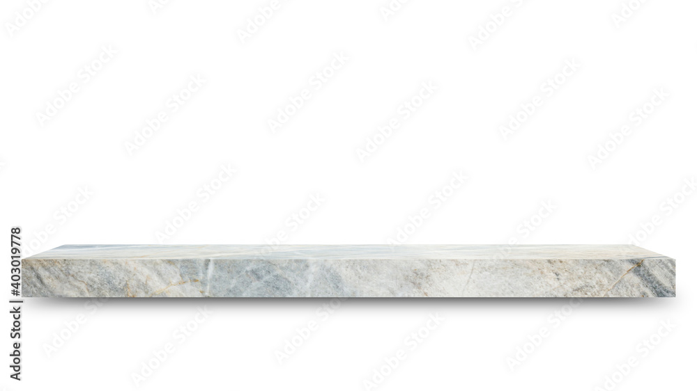 Fototapete Shelf marble isolated on a white background and display montage for the product Embed Clipping Path separate with black shadows.