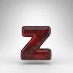 Letter Z lowercase on white background. Red amber 3D letter with glossy surface.