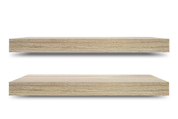 Shelf wooden isolated on a white background and display montage for the product Embed Clipping Path separate with black shadows.