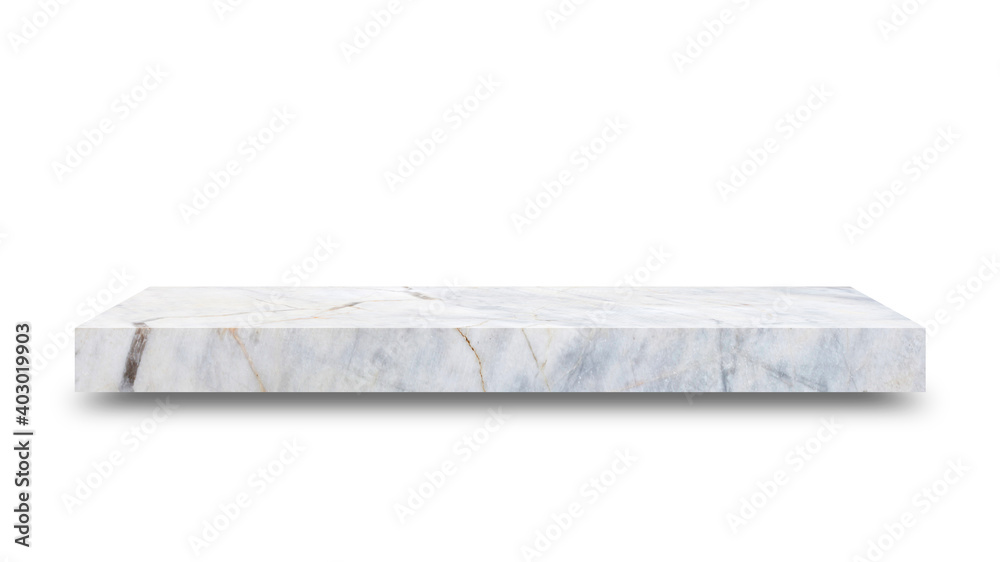 Poster Shelf marble isolated on a white background and display montage for the product Embed Clipping Path separate with black shadows.