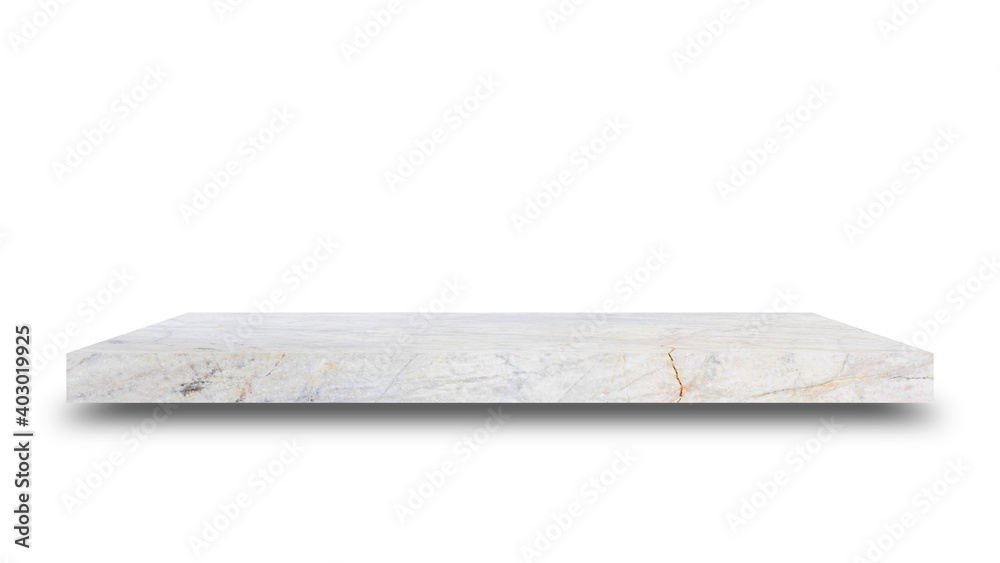 Aufkleber Shelf marble isolated on a white background and display montage for the product Embed Clipping Path separate with black shadows.