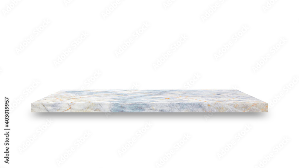 Poster Shelf marble isolated on a white background and display montage for the product Embed Clipping Path separate with black shadows.