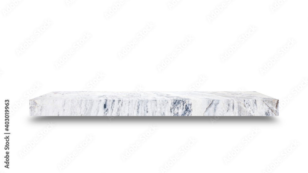 Aufkleber Shelf marble isolated on a white background and display montage for the product Embed Clipping Path separate with black shadows.