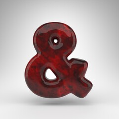 Ampersand symbol on white background. Red amber 3D sign with glossy surface.
