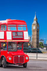 Fototapeta na wymiar Big Ben with old red double decker bus in London, England, UK
