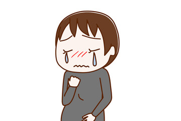悲しくて泣く妊婦、上半身