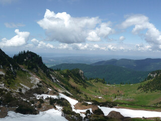 Mountain panorama at mountain Benediktenwand in Bavaria, Germany