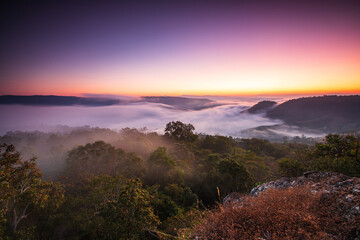 Phu Pha Nong, Landscape sea of mist  in border  of  Thailand and Laos, Loei  province Thailand.