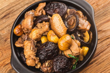 Chinese Food: Braised Pork with Chestnut and Mushroom