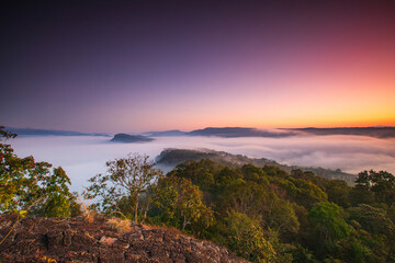 Phu Pha Nong, Landscape sea of mist  in border  of  Thailand and Laos, Loei  province Thailand.