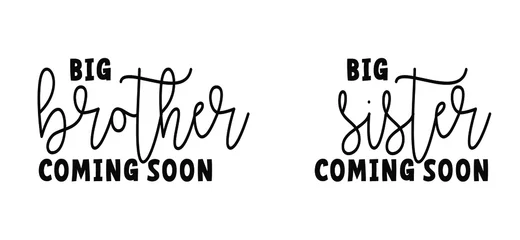 Foto auf Leinwand Slogan big brother or sister coming soon. New born coming soon, happy family for papa and mama. Mother is pregnant. Baby quotes sign. Flat vector signs. Boy or girl get a little brother or sisiter. © MarkRademaker