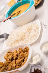 Beautiful ready lunch on dining table in modern home