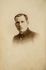 Latvia - 1925s: An antique photo shows the Latvian officer portrait in studio