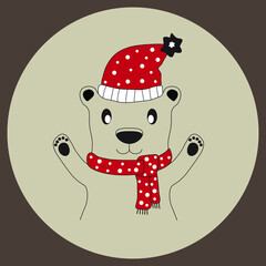A cute bear wearing a red hat and scarf Vector illustration 