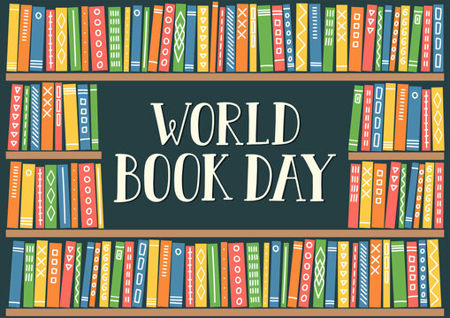 World book day. Bookshelves with hand drawn lettering. 