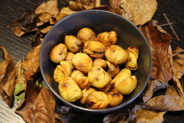 Flavors of autumn, sweet roasted chestnuts