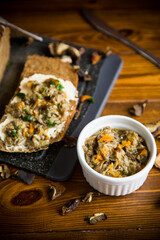 home cooked natural mushroom caviar from dried forest mushrooms