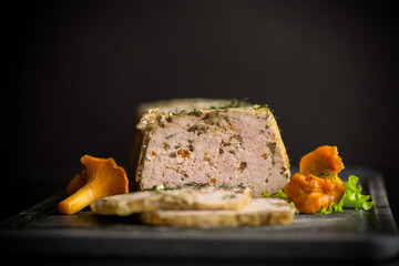 homemade sausage from minced meat with mushrooms and vegetables inside