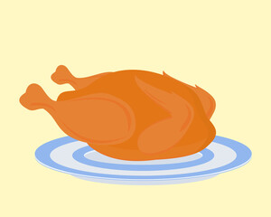 Fried chicken on a platter. Grilled chicken. Food for a festive dinner. Vector illustration