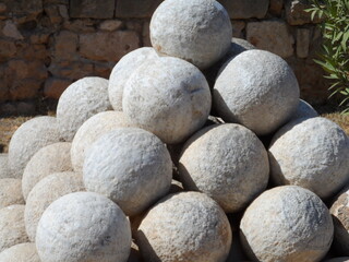 Close up of old stone balls