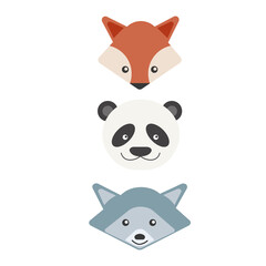 
Animals. fox is panda is raccoon. flat design. vector