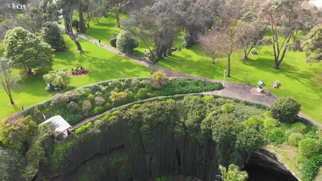 Aerial view of Umpherston Sinkhole in Mt Gambier, South Australia