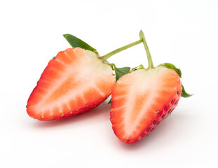 1 strawberry, cut inside on a white background