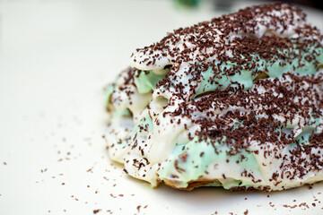 Homemade cake with cherries. Traditional recipe. White background.