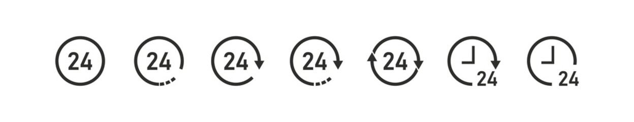 Fototapeta na wymiar 24 hours icons set. Vector time clock and arrow symbol