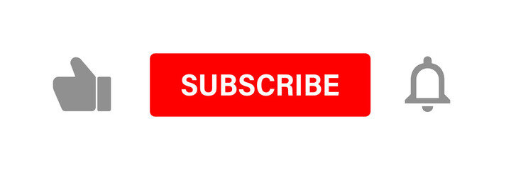 Subscribe button set. Like and notification bell icon. Vector web