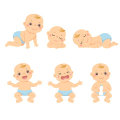 Vector illustration cartoon set of cute little baby or toddler boy in different activity.