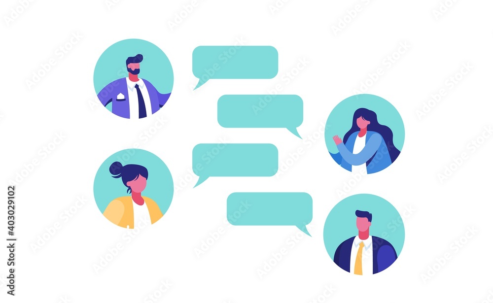 Poster conversational chat box bubbles. communication of characters in social networks and online dialogues