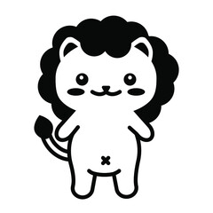 editable line, stroke, lion. Hand Drawn vector illustration character. cute pet animal. Doodle cartoon style. Funny baby kids print. Outline symbol. Isolated vector illustration. Kawaii animal.