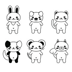 editable line, stroke. Hand Drawn vector illustration character. cute pet animal. Doodle cartoon style. Funny baby kids print. Outline symbol. Isolated vector illustration. Kawaii animal