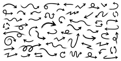 Arrows with brushes big black set icons. Arrow icon. Arrow vector collection. Arrow. Cursor. Modern simple arrows. Vector illustration.