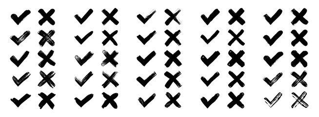 Check mark set. Green check mark and red cross icons. Vector illustration.