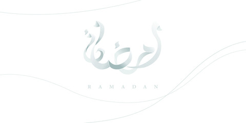 Obraz premium Ramadan Kareem modern Arabic calligraphy. can be used for greeting cards, templates, banner, cover, poster, background design invitations. - Vector illustration